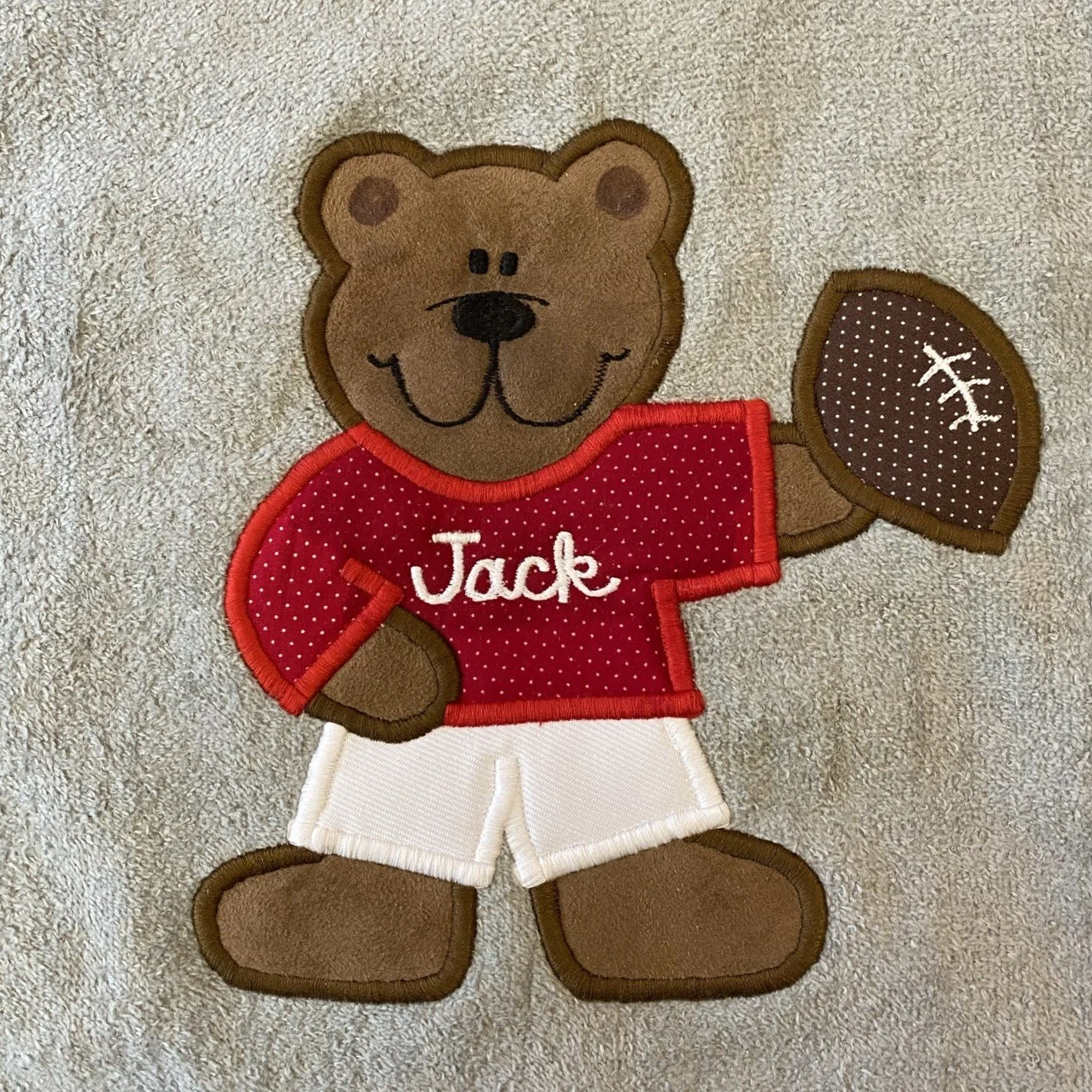 Football Bear on Light Grey with Red Shirt