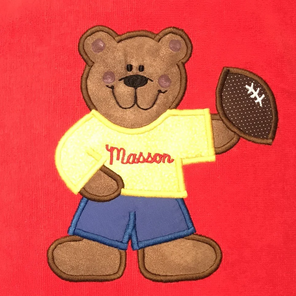 Football Bear on Red with Yellow Shirt