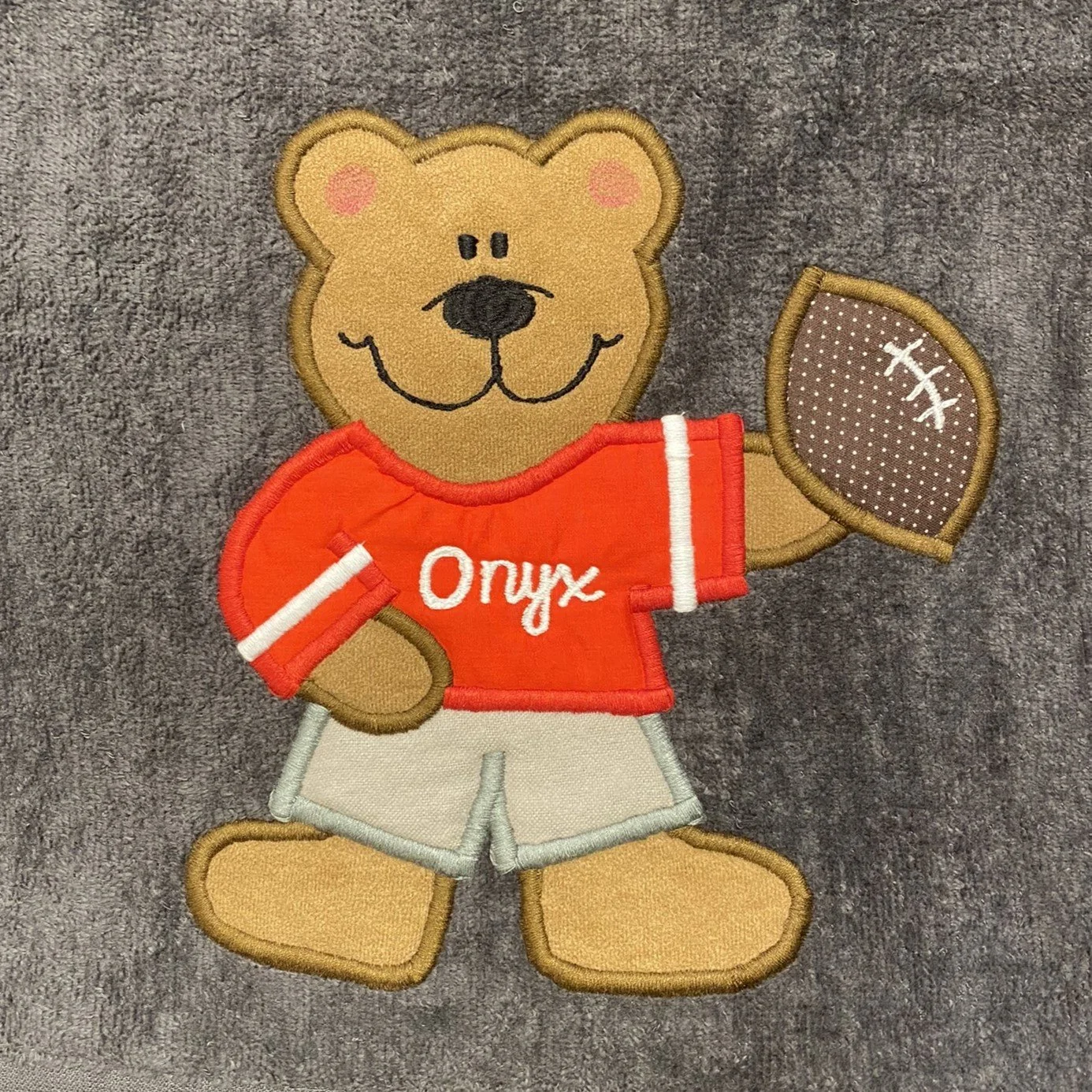 Football Bear on Dark Grey with Red Shirt