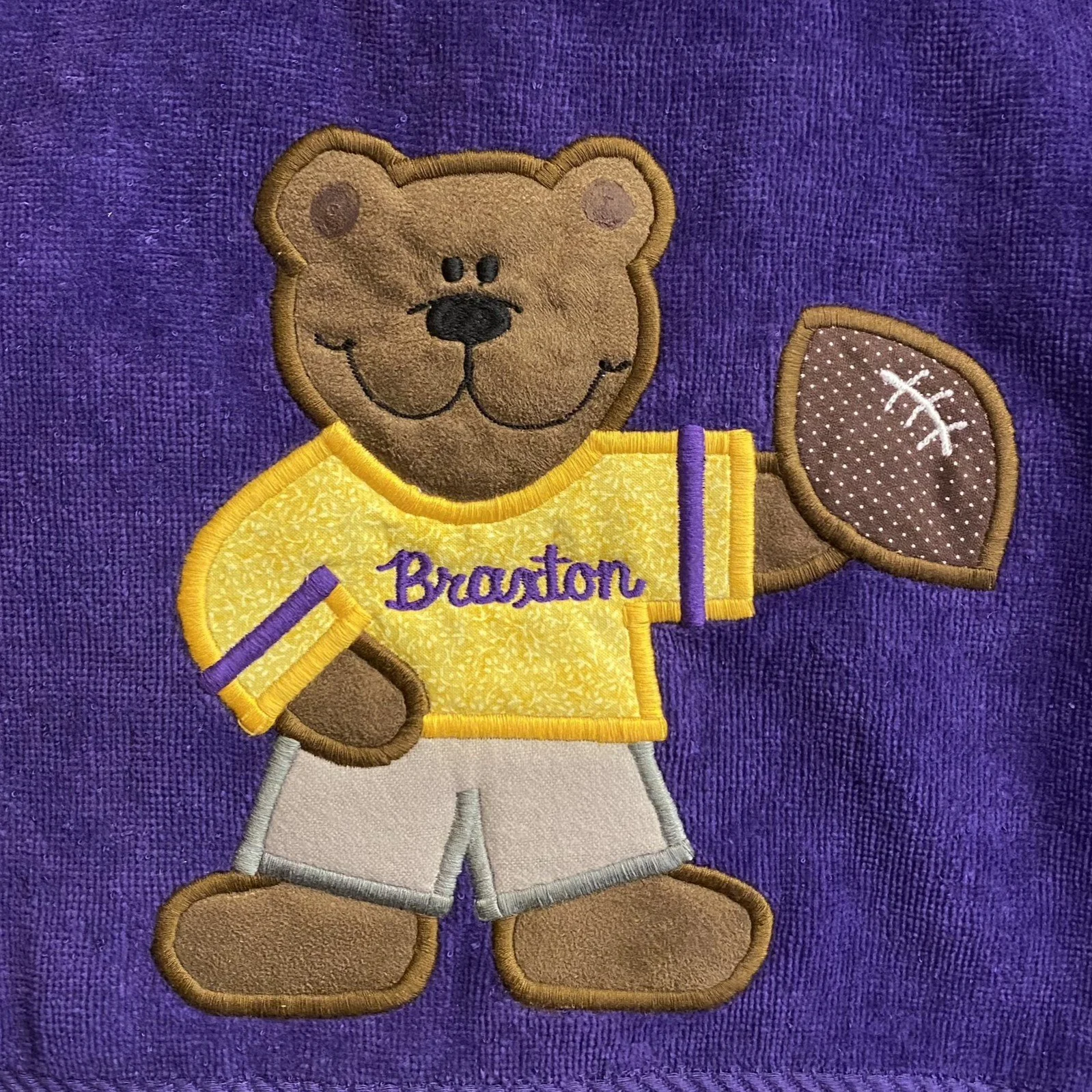 Football Bear on Purple with Yellow Shirt