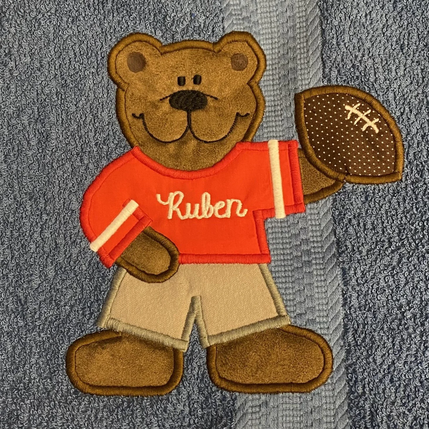 Football Bear on Medium Blue with Red Shirt