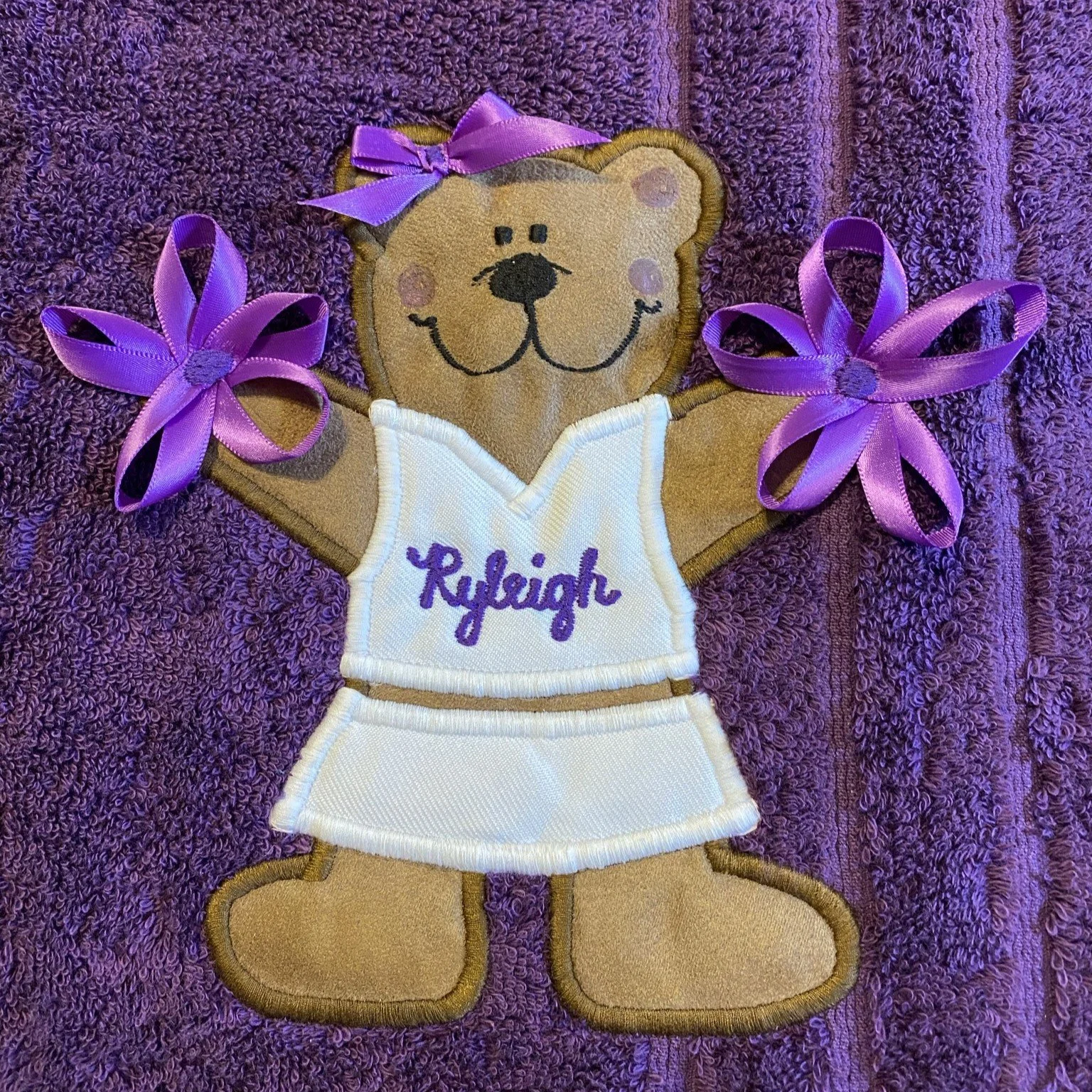 Cheer Bear on Purple with White Uniform