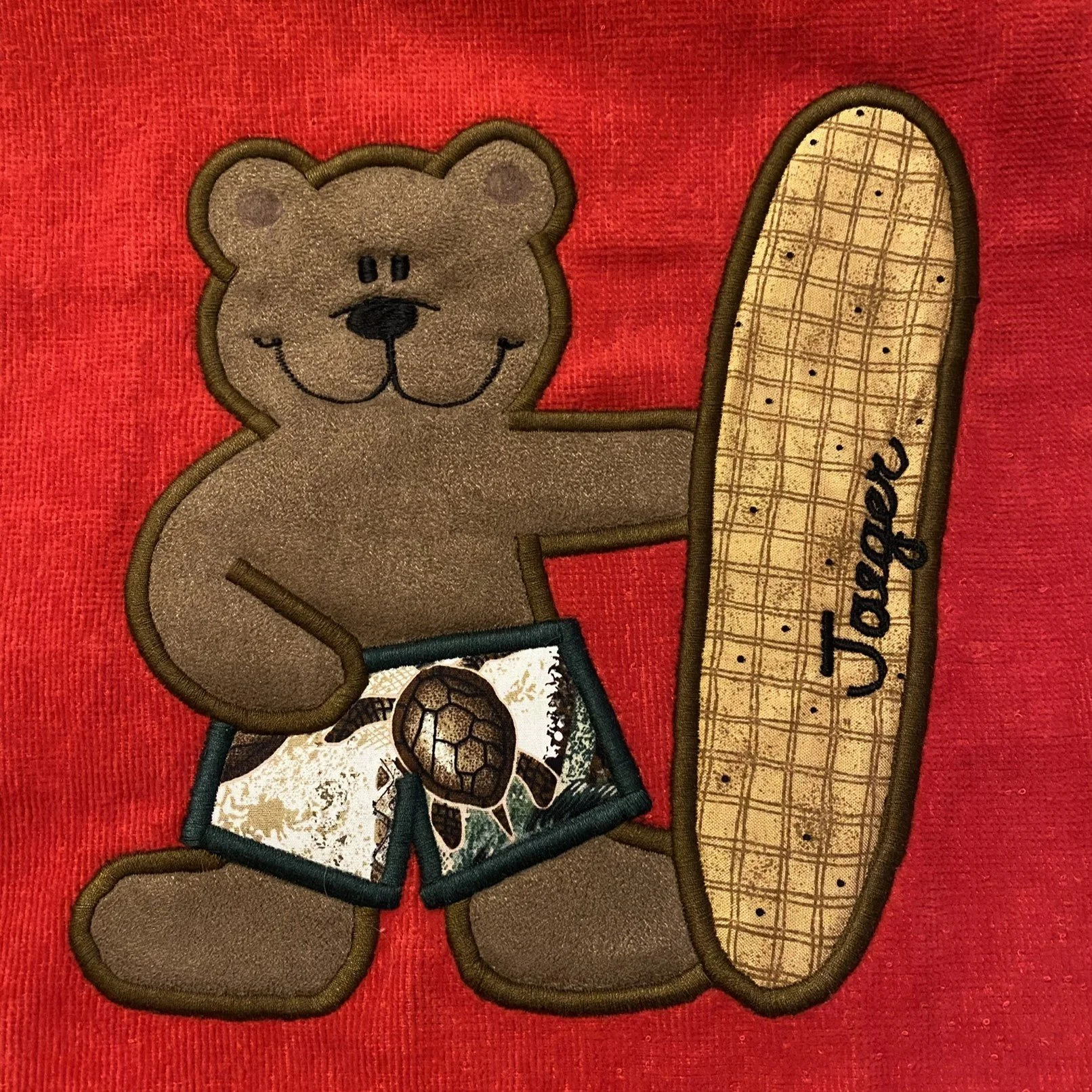 Surfer Bear on Red