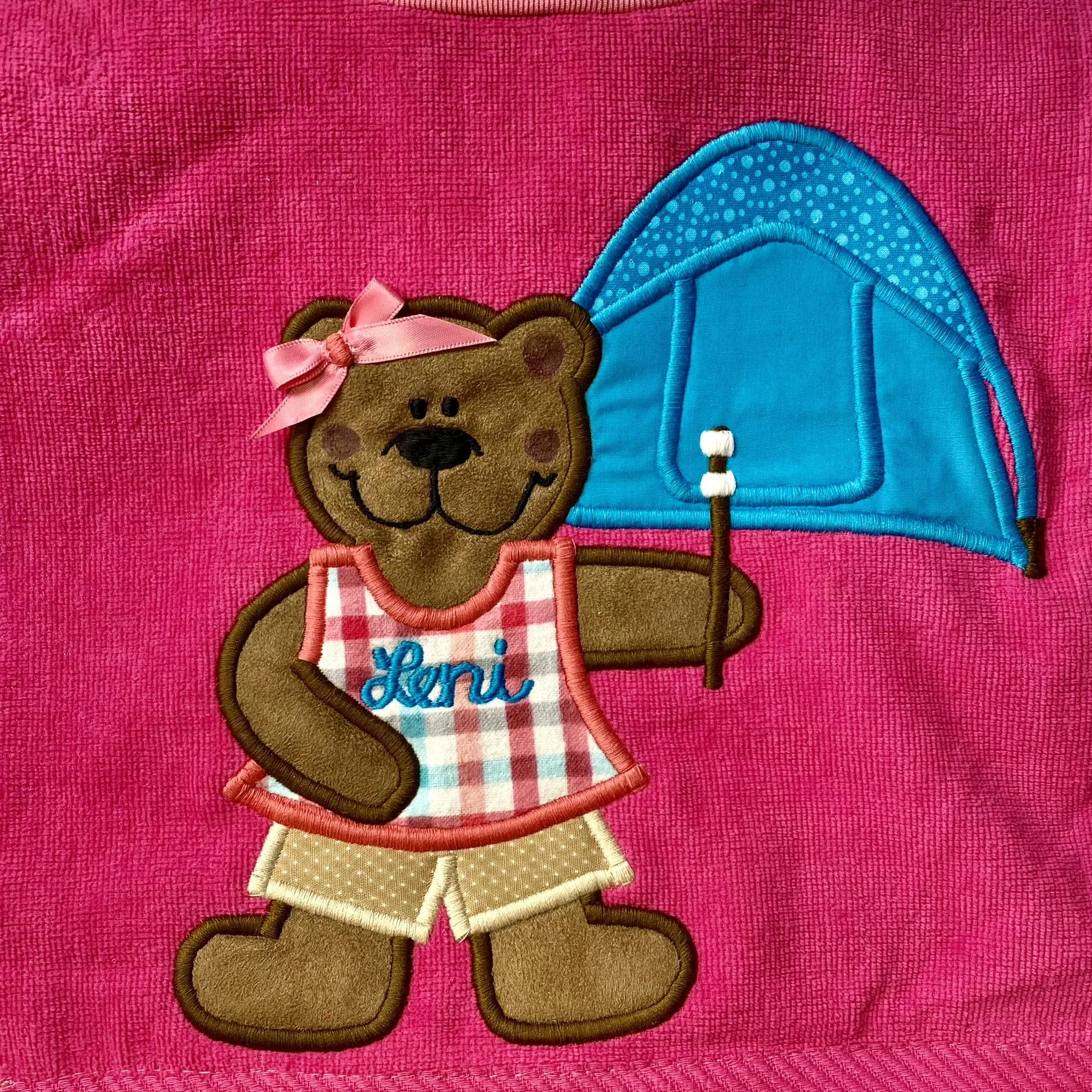 Camping Bear on Fuschia