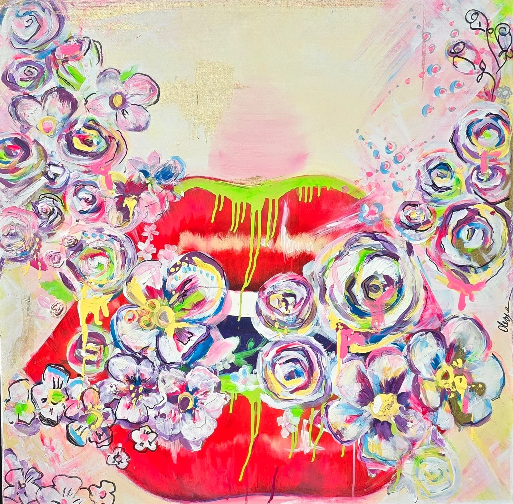 Blooming Kiss. Glows in the Dark. 36x36
