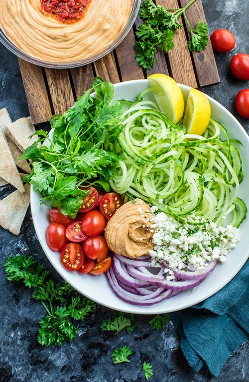 Greek Spiralized Cucumber Salad by Peas and Crayons
