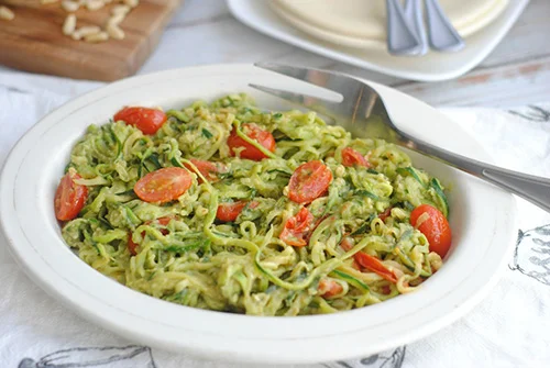 Avocado Pesto Zoodles by This Mama Loves