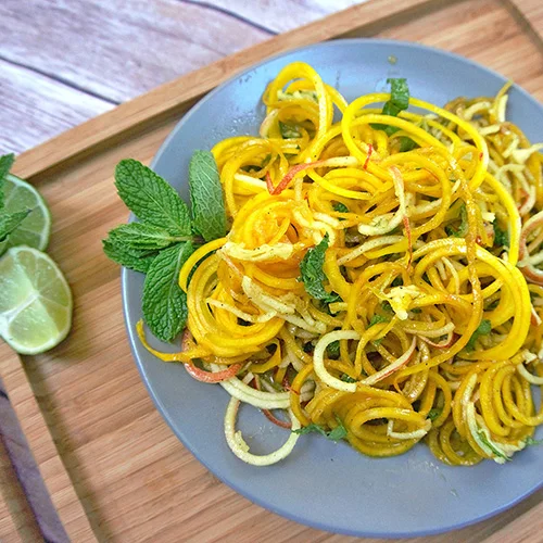 Raw Golden Beet Noodles with Apple and Mint by Just Beet It