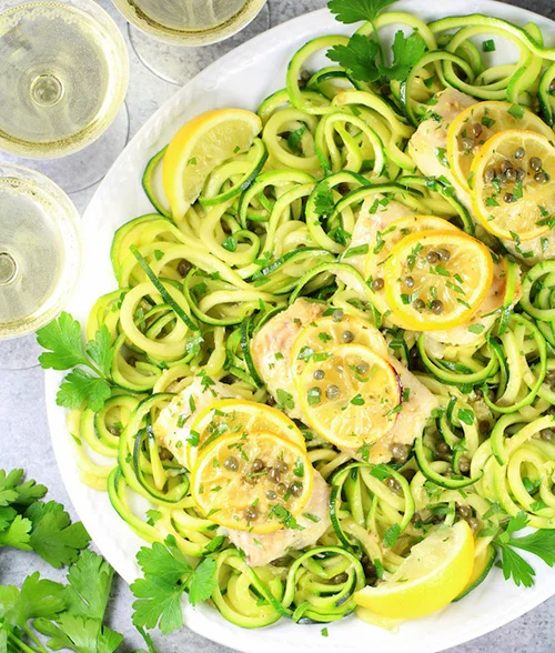 Baked Haddock Fish Piccata Zucchini Noodles by Taste and See