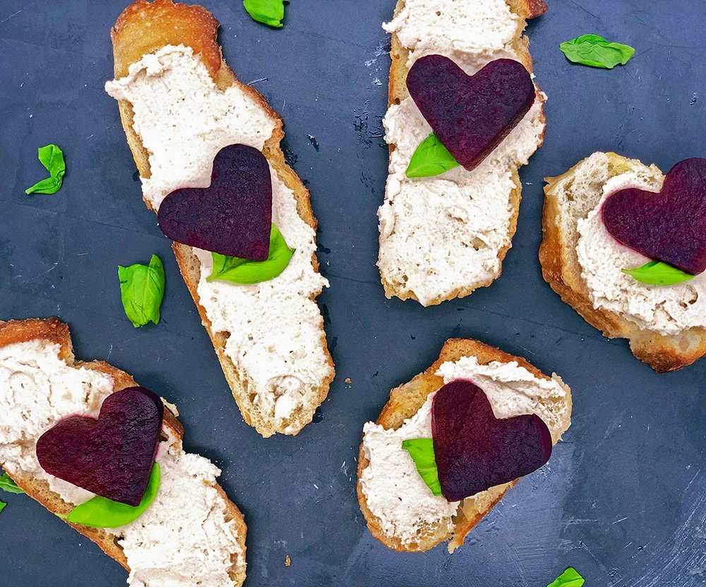 Roasted Heart Beets and Vegan Cashew Cream Cheese Crostini by Just Beet It