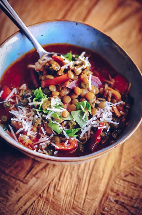 Warming Beet, Pea, and Lentil Winter Soup (Gluten-Free & Vegan) by Moon and Spoon and Yum