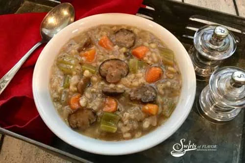 Slow Cooker Mushroom Barley Soup by Swirls of Flavor