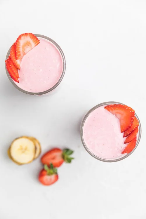 Dairy-Free Strawberry Banana Smoothie (Vegan) by Make It Dairy Free This plant-based protein smoothie is both delicious and nutritious; one that everyone in your family will love!