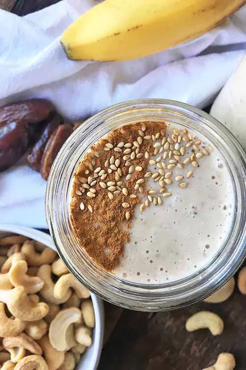 The Best Dairy-Free Tahini Banana Smoothie by Foodal With wholesome ingredients like frozen bananas, dates, hemp seeds, and cashew milk, this drink is an all-natural treat that’s packed with nutrients and flavor.