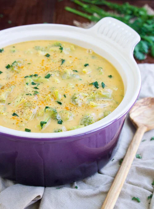 Vegan Broccoli Cheese Soup by Stacey Homemaker