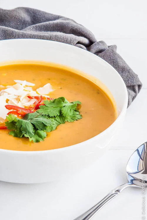 Vegan Thai Pumpkin Soup with Coconut Milk by Delicious Everyday