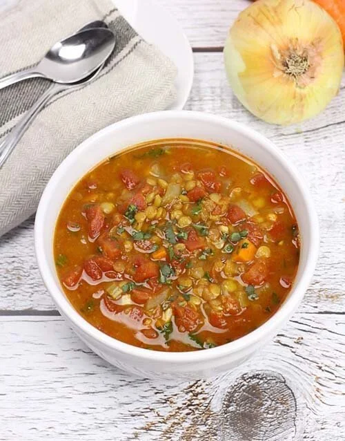 Vegetarian Lentil and Basil Vegetable Soup by The Toasty Kitchen