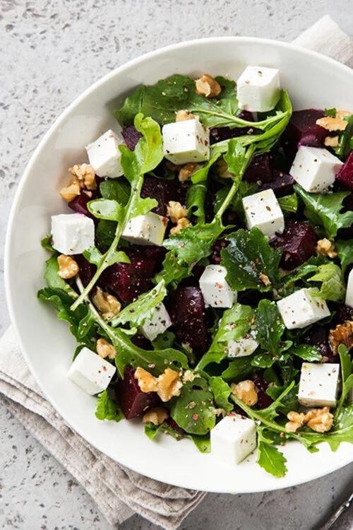 Roasted Beet Salad with Arugula, Feta, and Garlic Vinaigrette