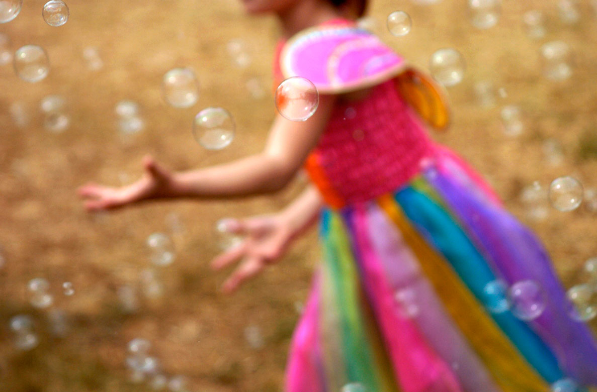 An endless stream of bubbles provides entertainment at Spoutwood Farm's Fairie Festival.