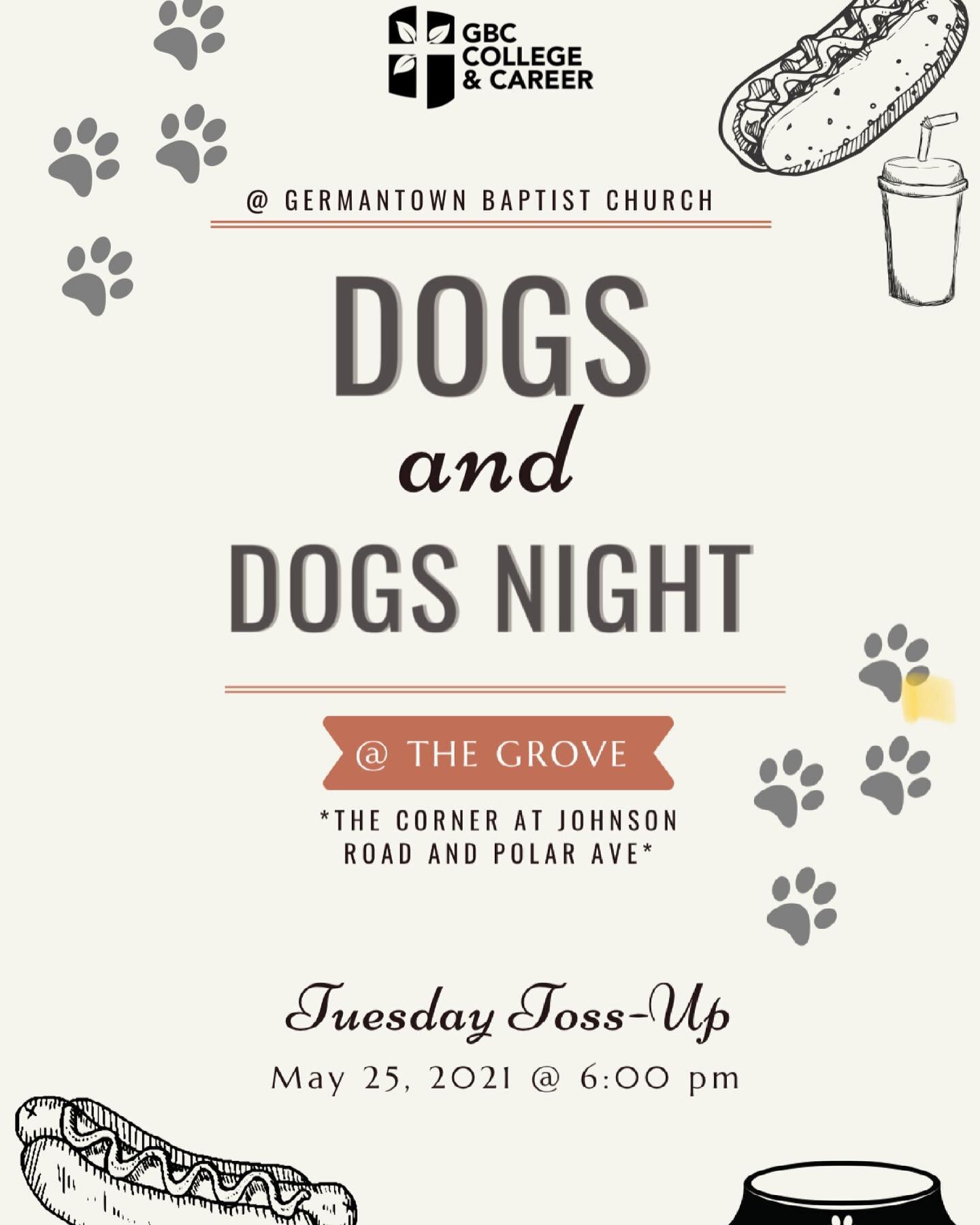 JOIN US FOR TUESDAY TOSS-UP ~TONIGHT~ @ 6 PM! 

Come get free hot dogs and free cuddles from our pups! 

What to bring: 
YOUR DOG! 
Eno/hammock or a lawn chair
Leash for your dog 

We&rsquo;ll provide a hot dog bar and drinks for you and ur pup! Can&