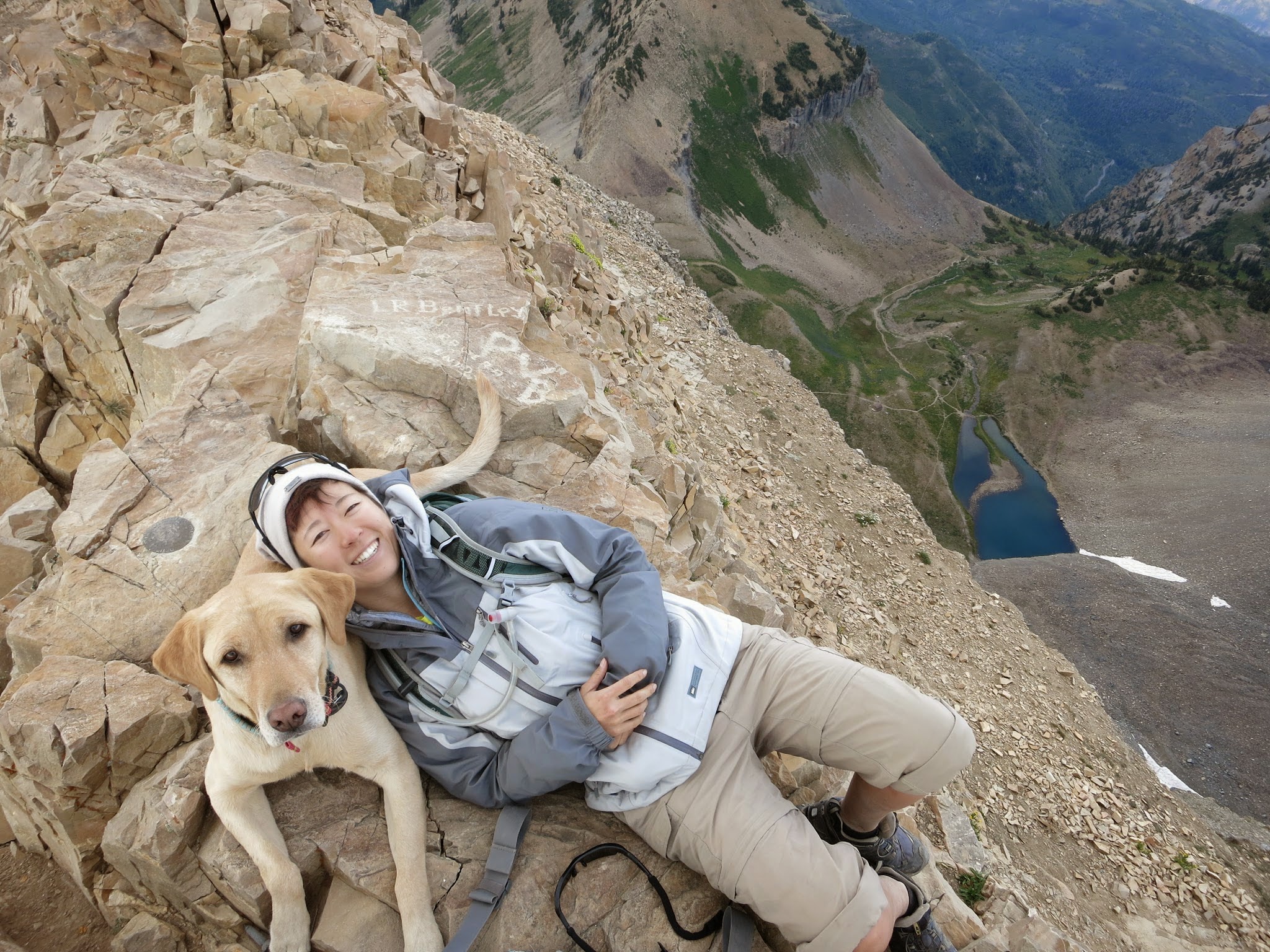 Wendy Lee chillin' with Tyke on the summit of Mt. Timpanogos. @adventuredogtype
