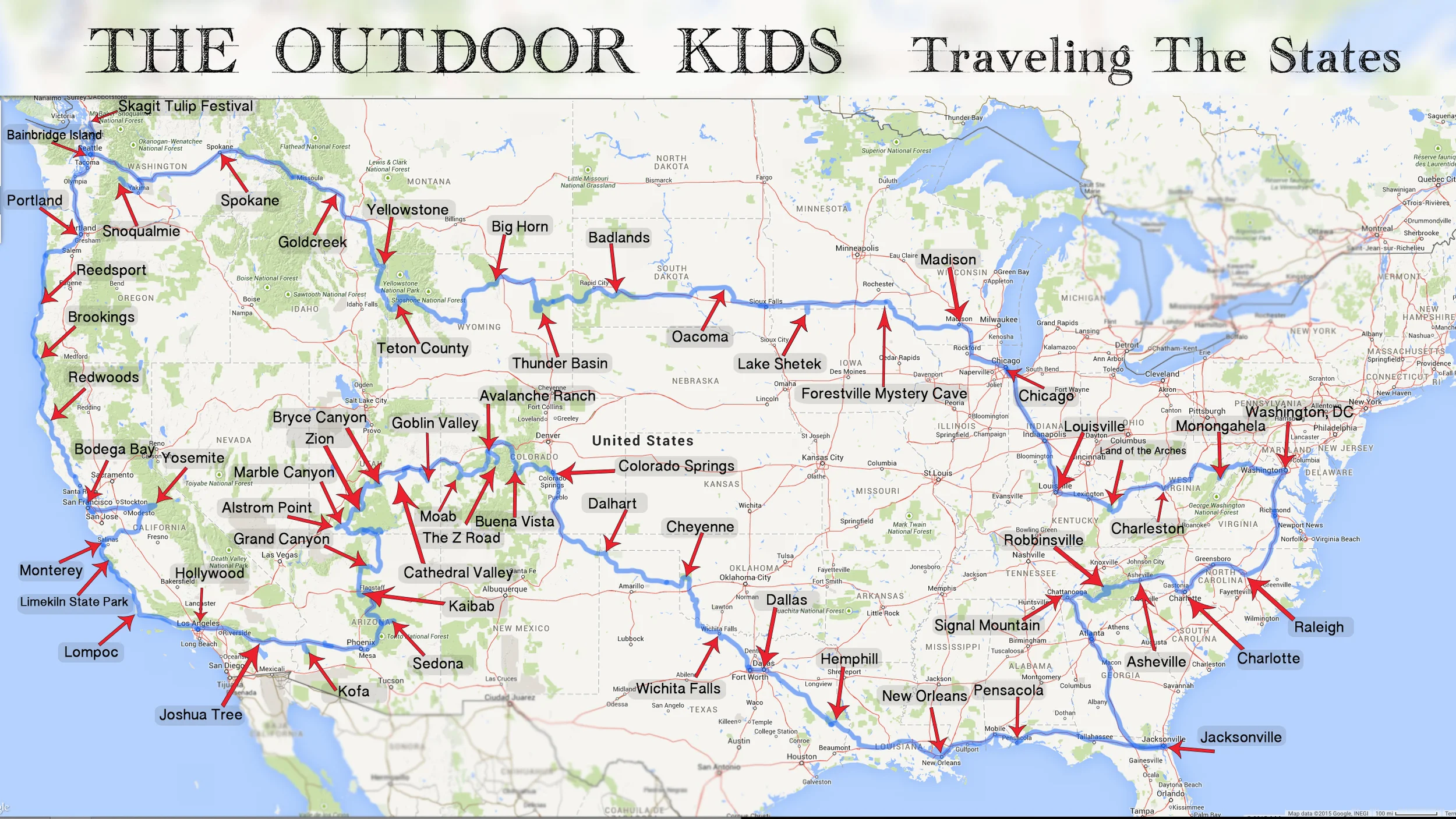 Our road trip itinerary starting in Hollywood, CA then moving North, East, South, then West.