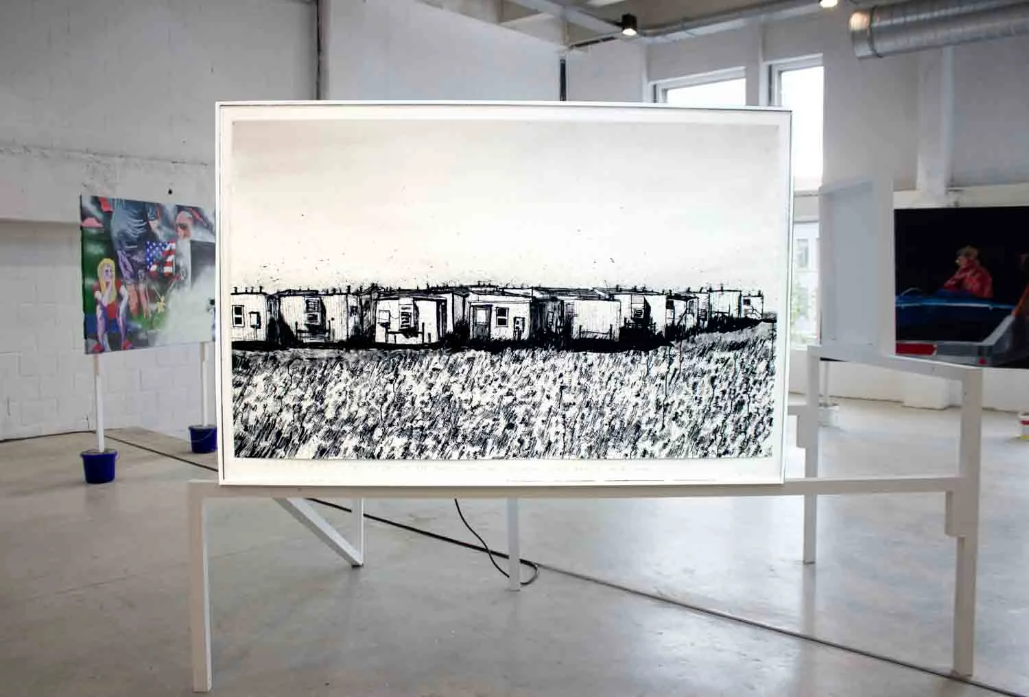 Landscape with Detail of 787 Trailer Man Camp, Dickinson, North Dakota, USA, 2015, ink on paper, paper size: 100x161cm (39x63in), 2015