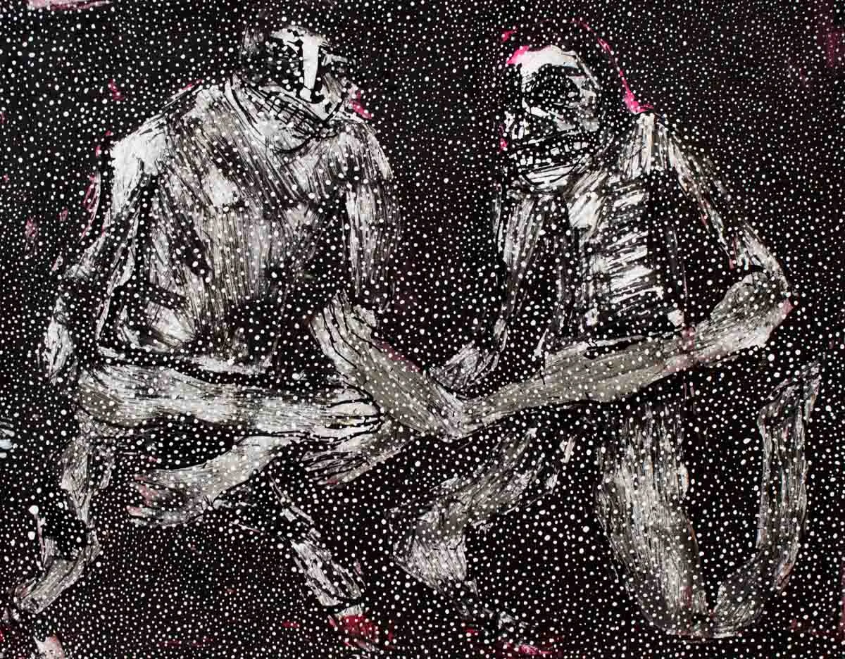 Men Fighting Two, ink and gouache on paper, 14x18in, 2015