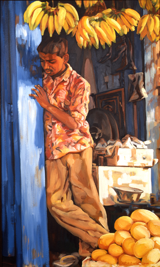 "Boy with mangos and Bannanas"