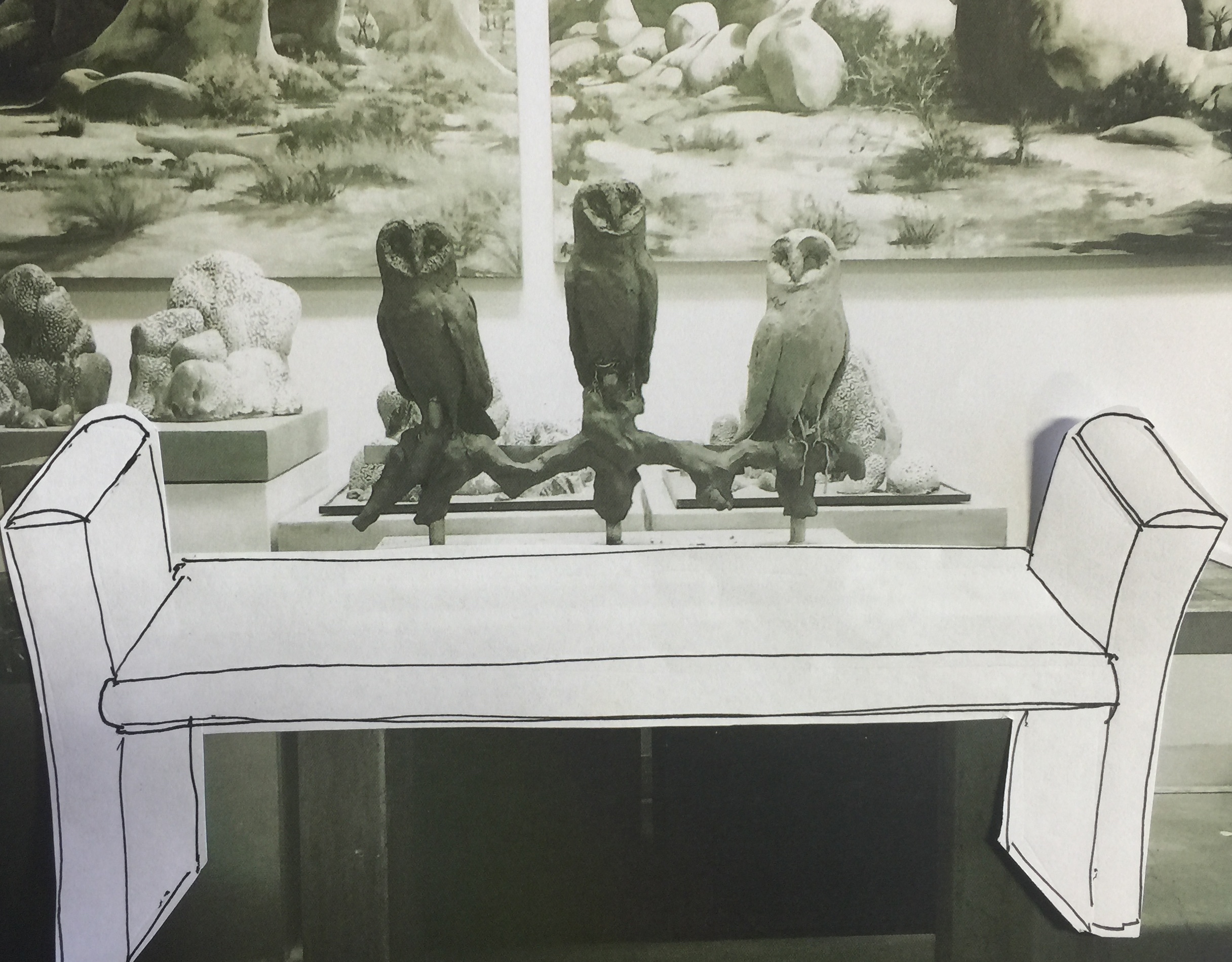 mock up for owls and bench