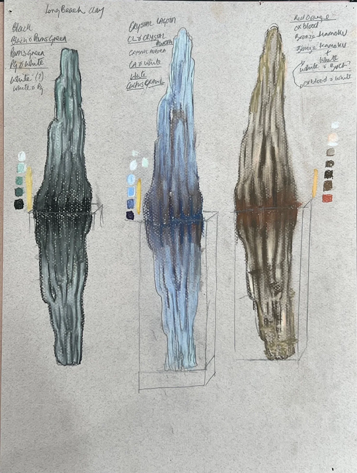 Sketch for Liminal Vessels, Glaze testing