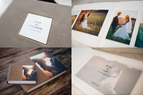 Deluxe albums combine both flushmount and matted pages. Several design options are available including cover embossing and translucent title pages.