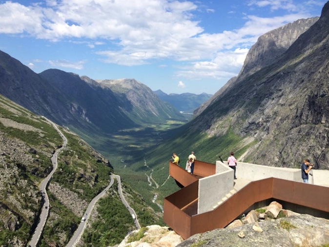 The crooks and turns of the Trollstigen – or Troll Path – are reflected in this terrific iron and cement lookout pontoon.