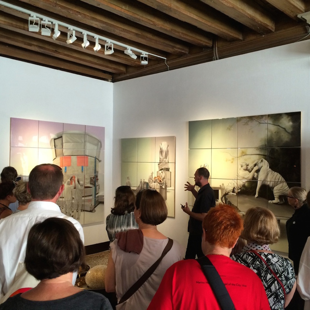 Australian Sam Leach at Palazzo Bembo speaking about his most recent work. I've always loved his work, have longed to own one, and this series just gets better. He speaks about it beautifully. It was all sold before we arrived.