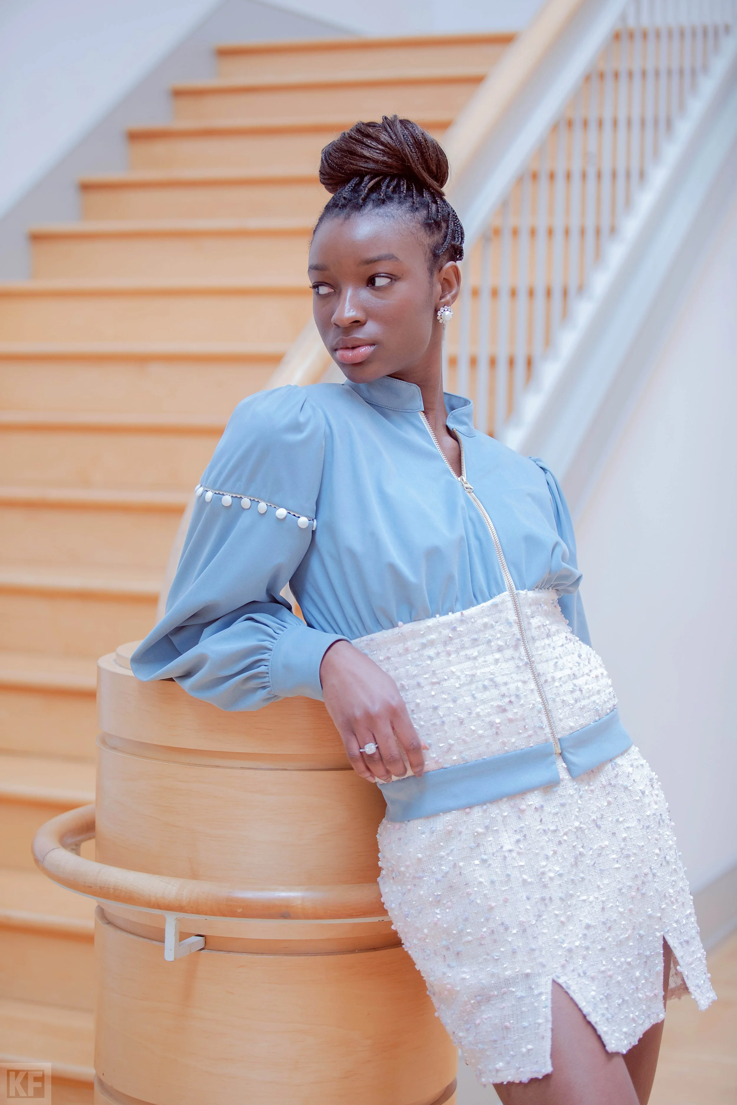Blue tweed jacket with matching skirt