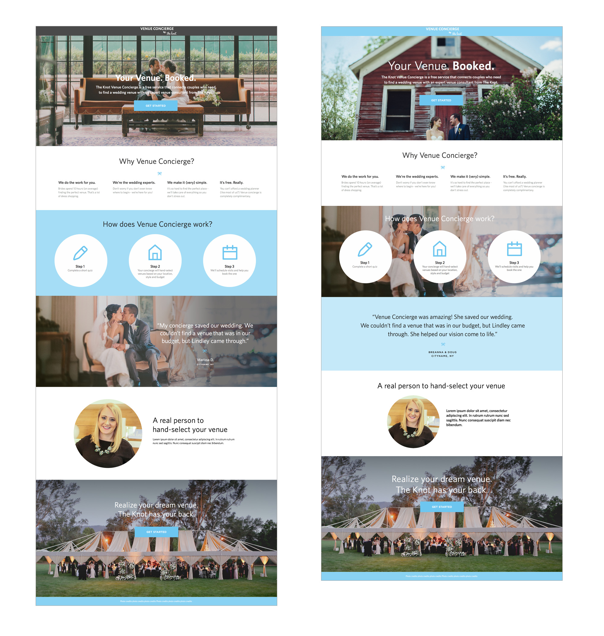Landing page variations for testing purposes.