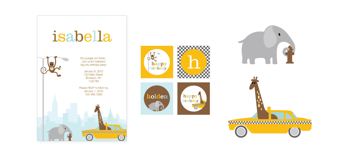 Invitation, cupcake toppers, artwork