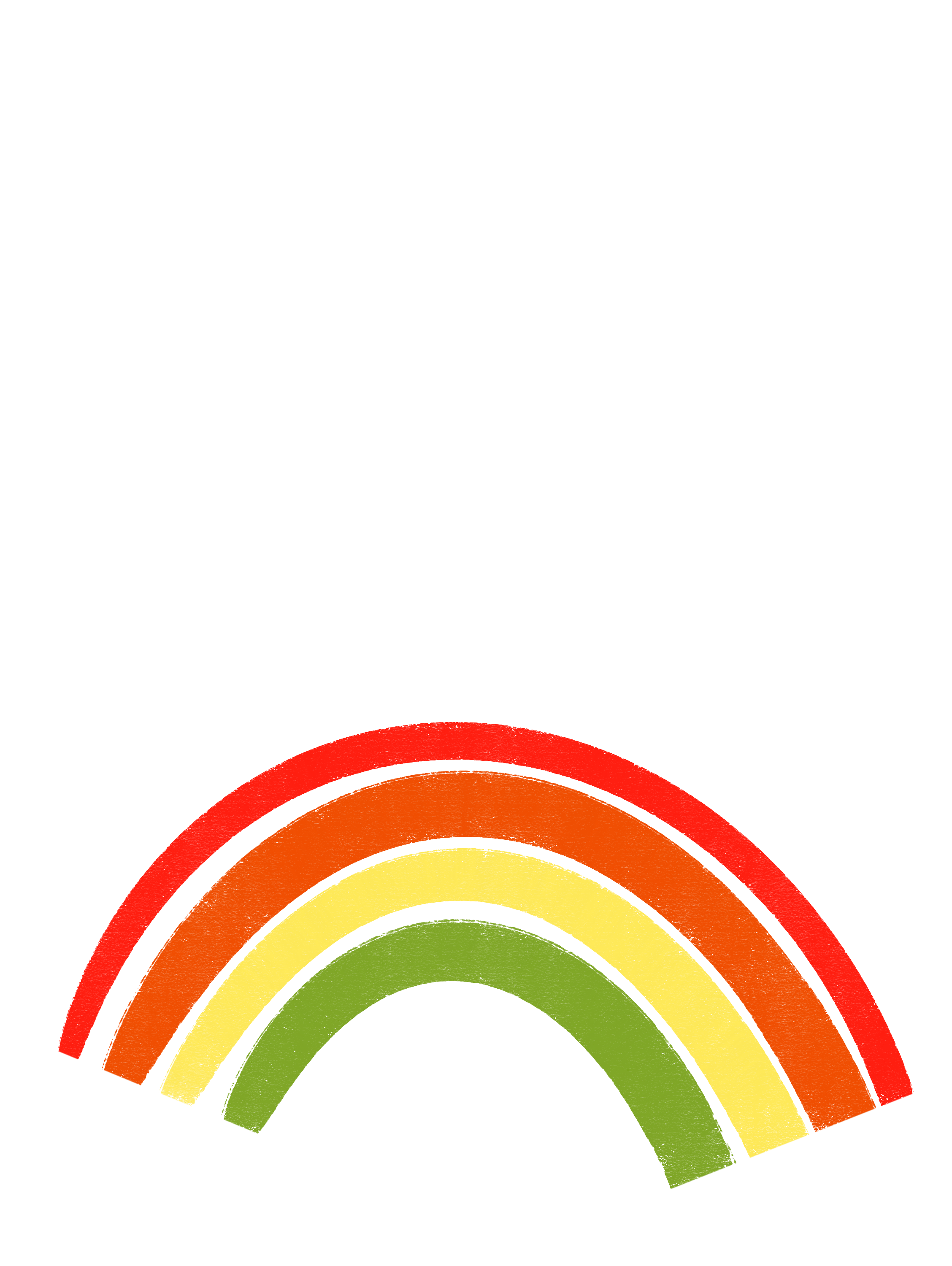 A rainbow with red, orange, yellow, green, and dark green colors on a black background.