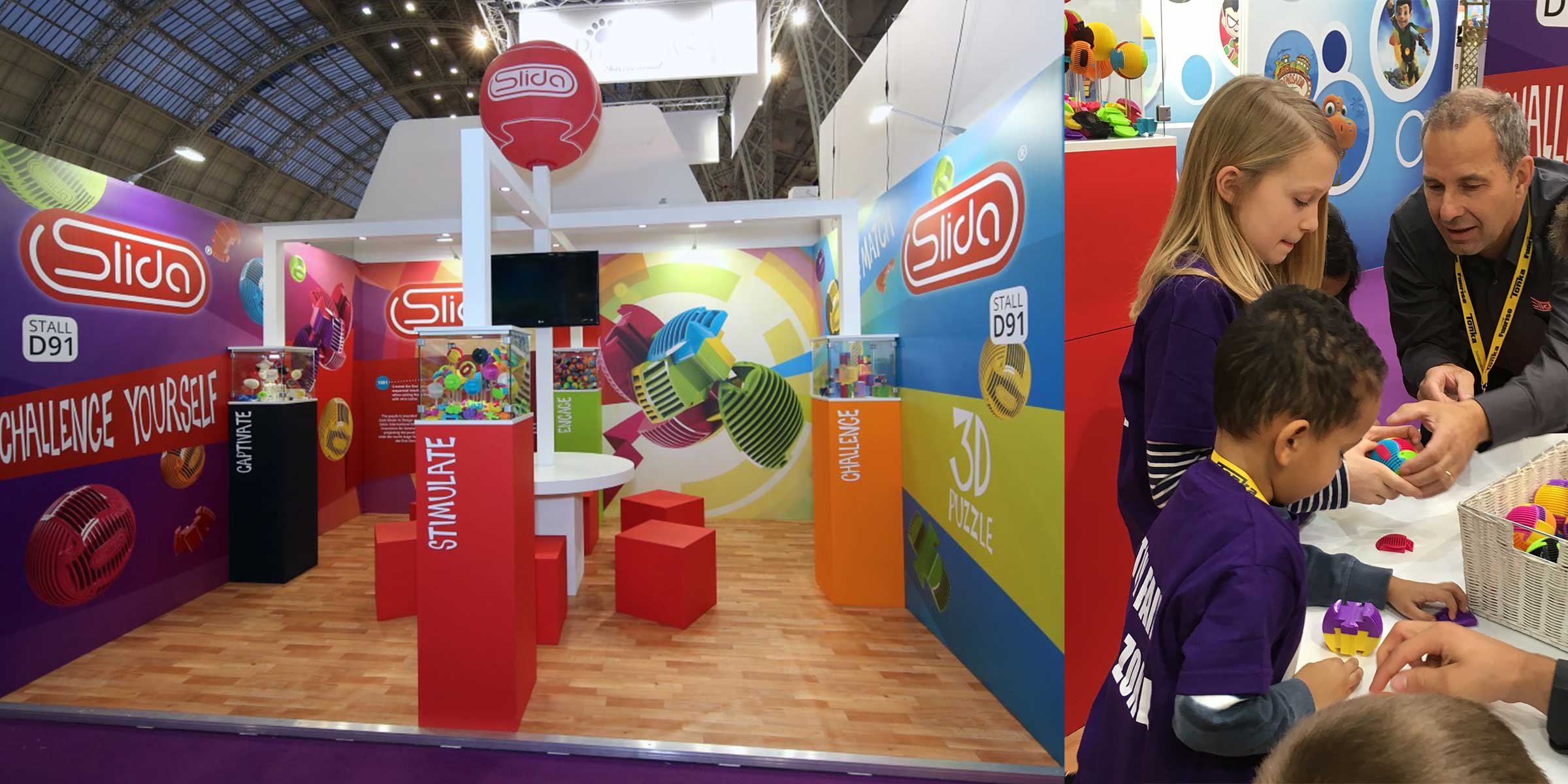 SLIDA toy fair stand and interaction with kids