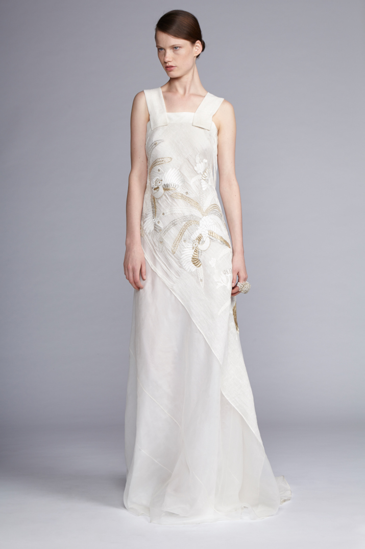   103/S141423 Hand Embroidered Linen Gauze Silk Organza Strap Dress      