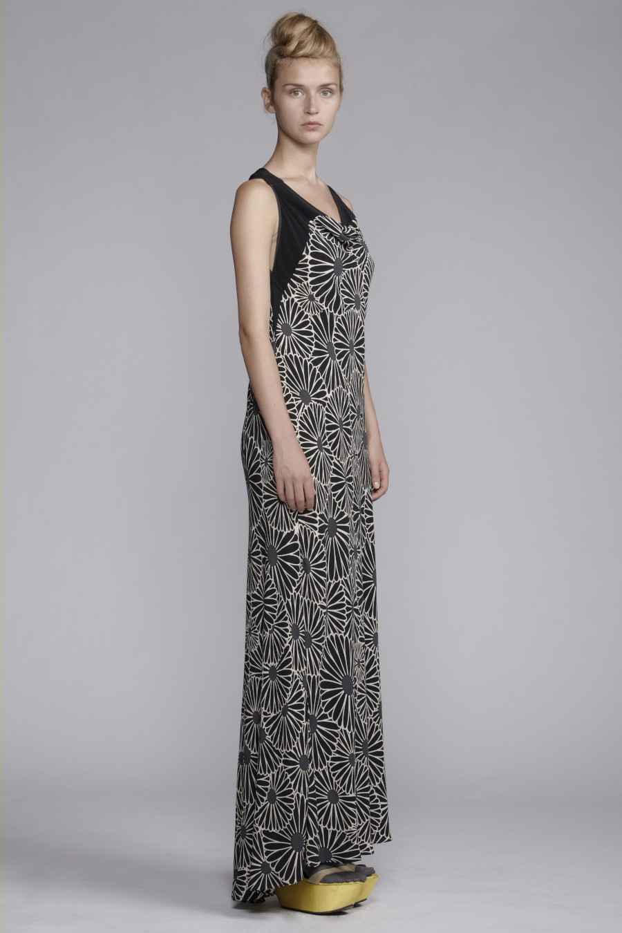  250/A131525L Printed Panelled Bias Long Dress  