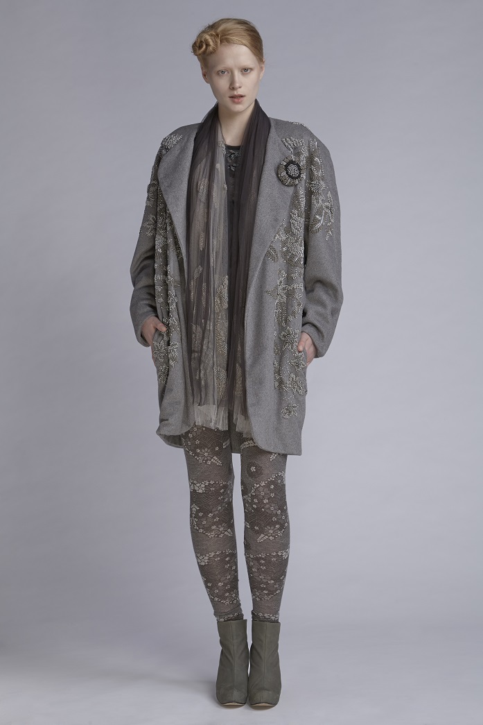  115/A143425B Beaded Long Sleeve Tulle Top  600/A146138 Leggings  850/A148211LB Coat (with beads)  900/A147503 Embellished Scarf 