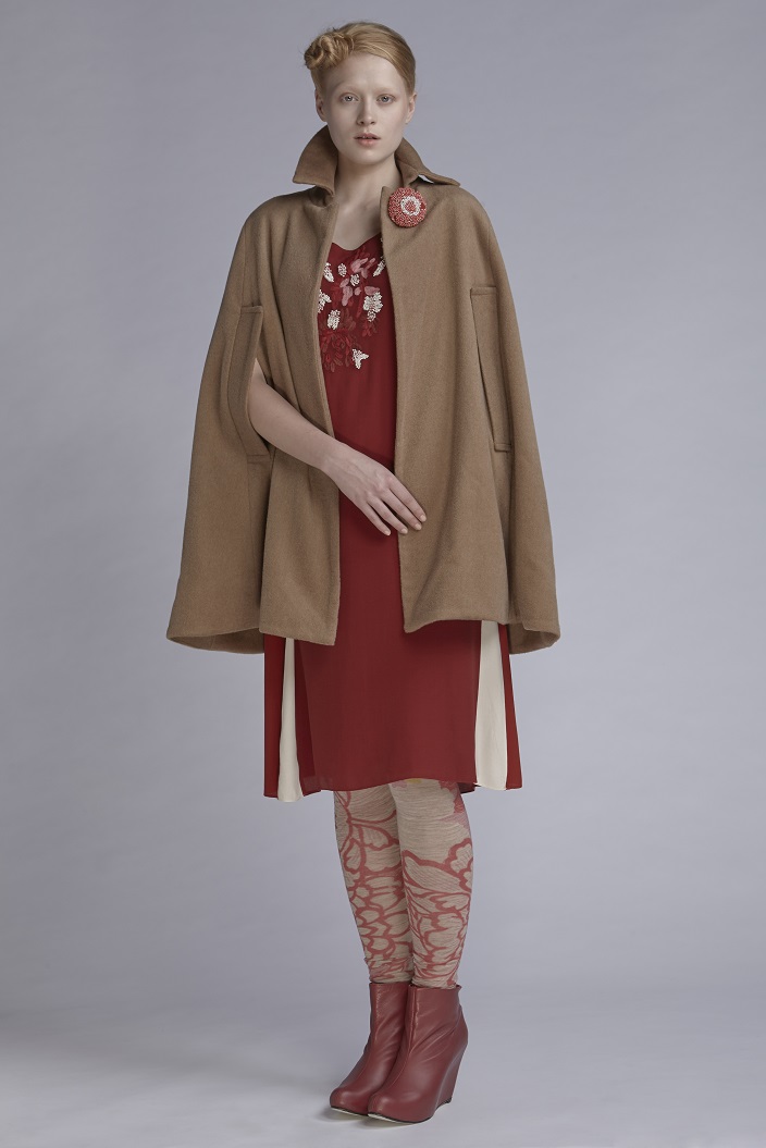  212/A141549B Midi Dress with Capped Sleeve (with beads)  600/A146138 Leggings  850/A149098 Wool Felt Cape 