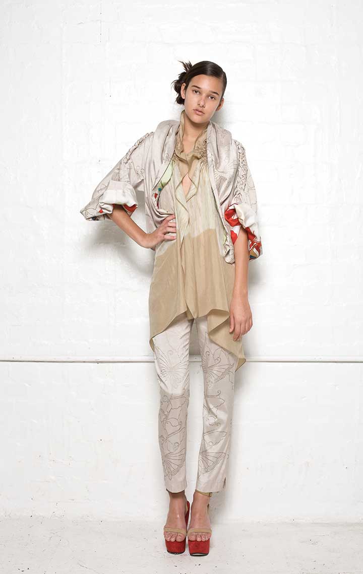   135/S08180 Jacket with Plaits    125/S02100 Spiral Shibori Scarf Vest    135/S06112A Narrow Pants  