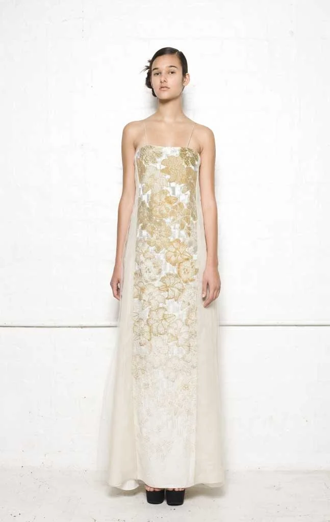 105/S01389 Long Strap Dress with Folded Back