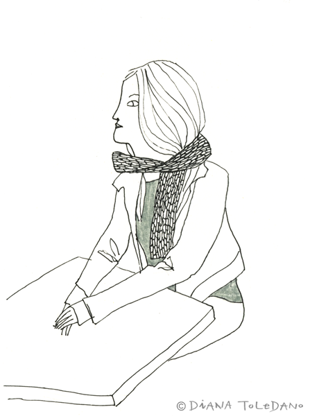 Sketch of a San Francisco girl with a scarf by Diana Toledano