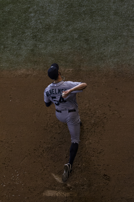 Relief pitcher Tom Wilhelmsen warms up. 