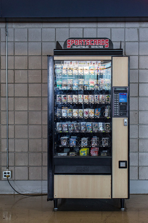 A baseball card vending machine from what looks like the 1970s. 