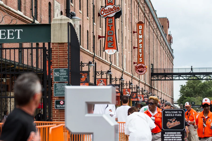 Fans enter on Eutaw street before the game. 