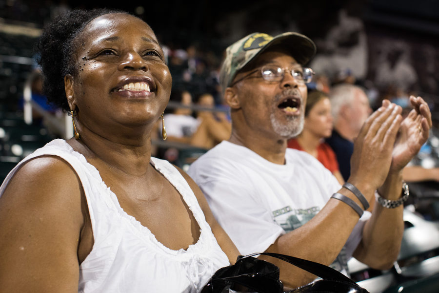 Anita Bess and her husband Freddie are lifelong Mets fans from Brooklyn. It was Military Monday, a Mets initiative to honor servicemen and women on home Mondays. Freddie, a former Marine who served in 1968, and all his fellow service members were acknowledged during the game. 